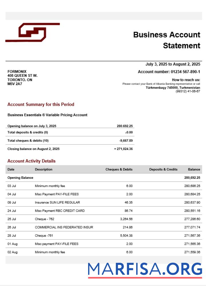 Realistic Turkmen Turkmenbashi company checking account statement Word and PDF template